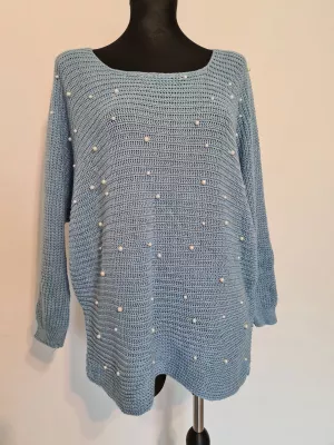 Knitted sweater with pearls - Blue - Sweaters
