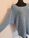 Knitted sweater with pearls - Blue