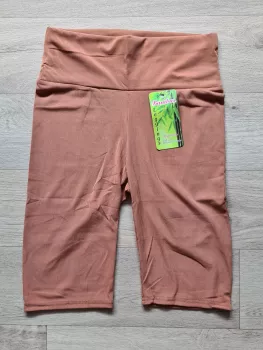 Krótkie legginsy / kolarki w prążek z wyższym stanem - Rudy - Legginsy