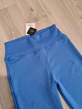 Legginsy getry w prążek z wyższym stanem - Niebieskie - Legginsy