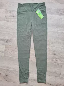 Legginsy w prążek z wyższym stanem - Khaki - Legginsy