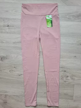 Legginsy w prążek z wyższym stanem - Pudrowy róż - Legginsy