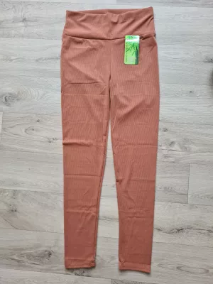 Legginsy w prążek z wyższym stanem - Rudy - Legginsy