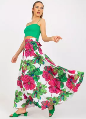 Long skirt fastened at the back with a concealed zipper - White and pink - Skirts