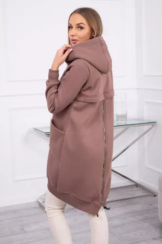 Long sweatshirt, with hood, zipper - Brown