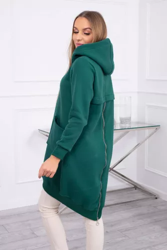 Long sweatshirt, with hood, zipper - Green
