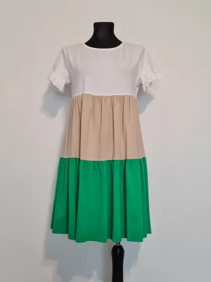 Loose, cotton dress with decorative sleeves - Colorful - Dresses