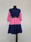 Loose dress with puff sleeves - Navy-pink