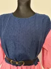 Loose dress with puff sleeves - Navy-pink