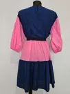 Loose dress with puff sleeves - Navy-pink