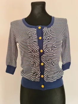 Ribbed sweater fastened with gold buttons - White and navy blue - Sweaters