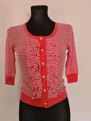 Ribbed sweater fastened with gold buttons - White and red - Sweaters