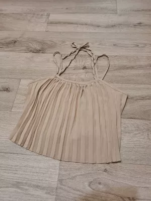 Set - Top with straps, wide leg pants - beige - Sets