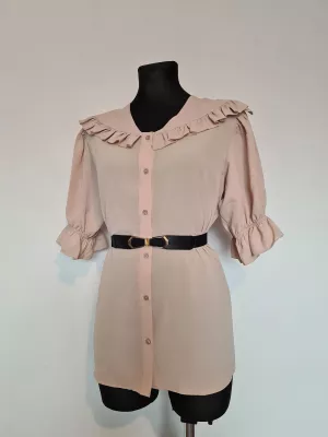 Shirt with a decorative collar and frills - Beige - Shirts