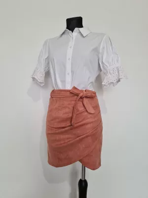 Short pink suede skirt - Skirts