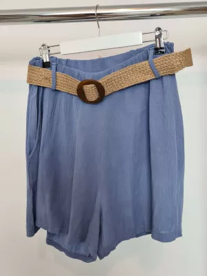 Shorts with an elastic waist and pockets - Blue - Pants