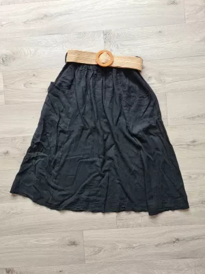 Skirt with pockets and a braided belt - Black - Skirts