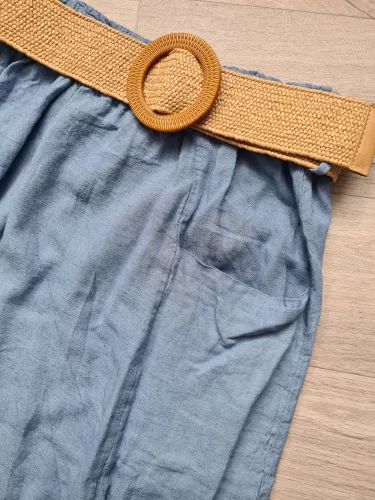 Skirt with pockets and a braided belt - Blue