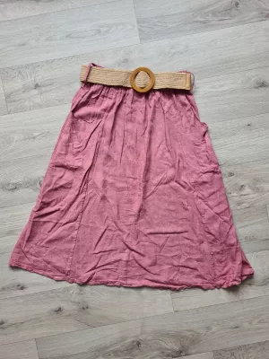 Skirt with pockets and a braided belt - Dirty pink - Skirts