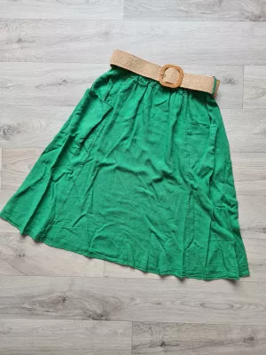 Skirt with pockets and a braided belt - Green - Skirts