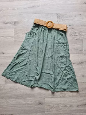 Skirt with pockets and a braided belt - Khaki - Skirts