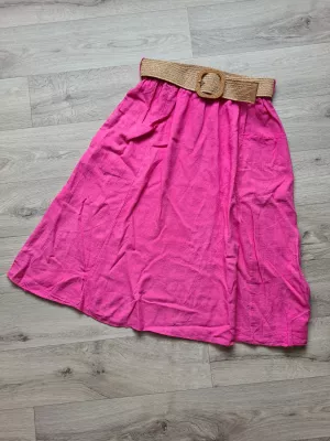 Skirt with pockets and a braided belt - Pink - Skirts