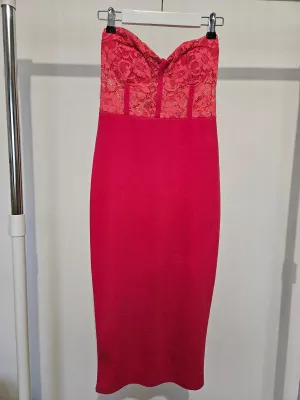 Strapless dress with lace - Pink - Dresses