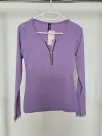 Striped blouse with a zipper, lace at the neckline of the sleeves - Violet