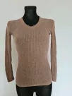 Sweater with a ribbed weave and a smooth V-neck - Beige