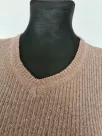 Sweater with a ribbed weave and a smooth V-neck - Beige