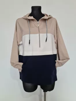 Sweatshirt with a kangaroo pocket - Navy blue beige - Blouses