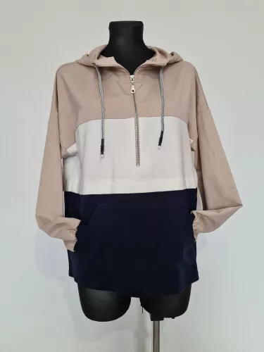 Sweatshirt with a kangaroo pocket - Navy blue beige