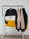 Kangaroo Pocket Hooded Zipper Sweatshirt - Mustard Black