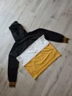 Kangaroo Pocket Hooded Zipper Sweatshirt - Mustard Black