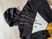 Kangaroo Pocket Hooded Zipper Sweatshirt - Mustard Black