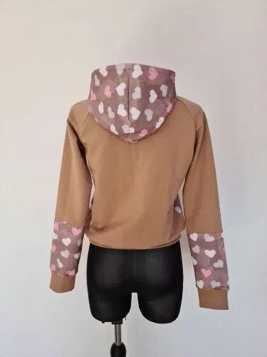 Sweatshirt, women's hooded blouse, brown hearts