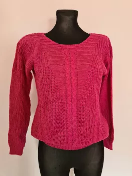 Sweter damski, splot warkoczykowy Fuchsia - różowy