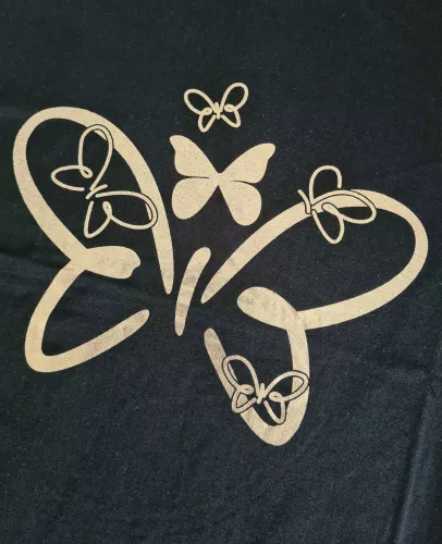 T-shirt with a beautiful, golden butterfly application - Black