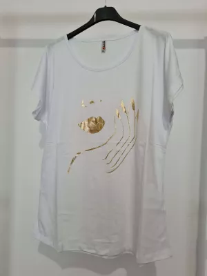 T-shirt with gold face application - White - Blouses