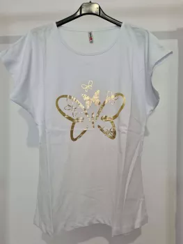 T-shirt Butterfly, koszulka damska z krótkim rękawkiem, aplikacja motyl - biały, złoty