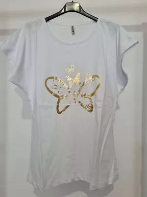 T-shirt z piękną, złotą aplikacją motyla - Biały - Bluzki