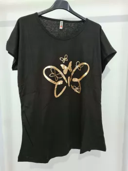 T-shirt Butterfly, koszulka damska z krótkim rękawkiem, aplikacja motyl - czarny, złoty