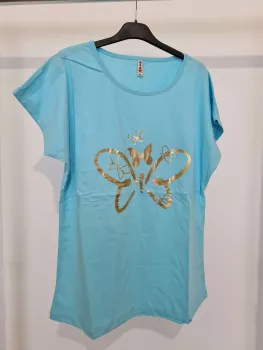 T-shirt Butterfly, koszulka damska z krótkim rękawkiem, aplikacja motyl - niebieski, złoty