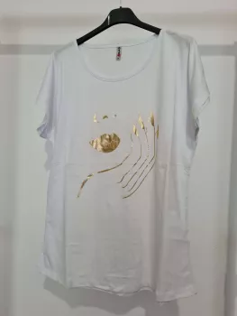 T-shirt Face, koszulka damska z krótkim rękawkiem, aplikacja twarz - biały, złoty