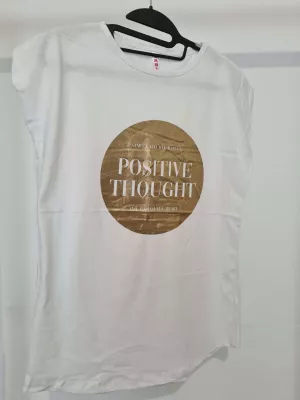 T-shirt z złotym ozdobnym napisem - Biały - Bluzki